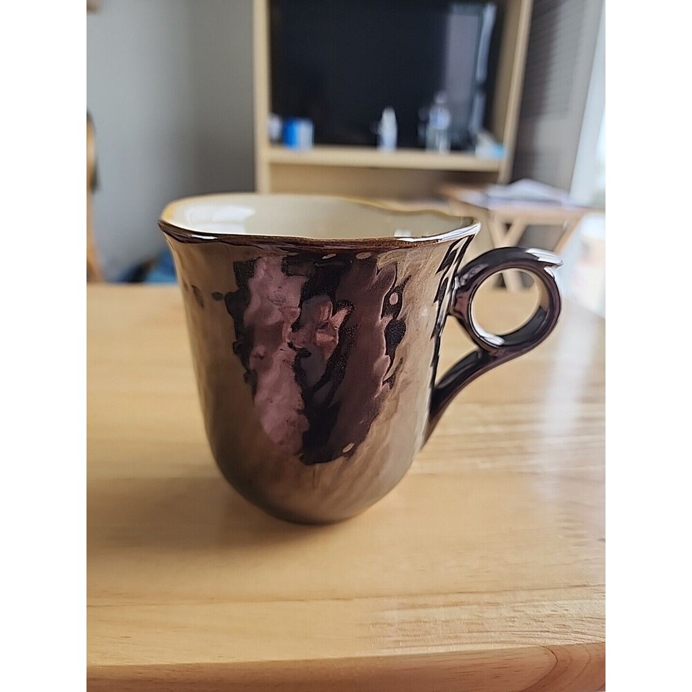 PIER 1 Metallic Bronze Coffee Mug Tea Cup Ceramic Stoneware Wavy Luster Glaze